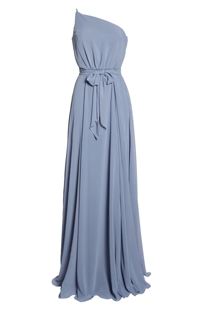 Shop Amsale One-shoulder Chiffon A-line Gown In Slate