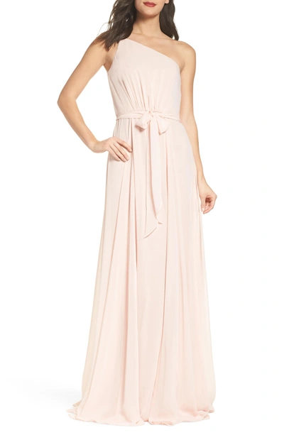 Shop Amsale One-shoulder Chiffon A-line Gown In Blush