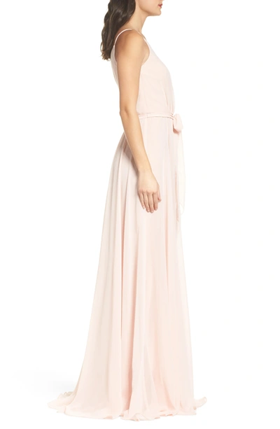 Shop Amsale One-shoulder Chiffon A-line Gown In Blush