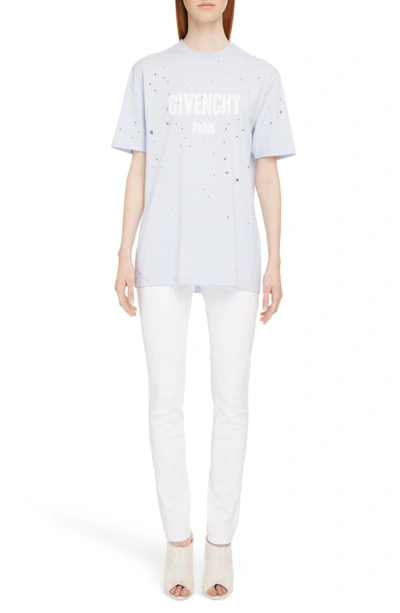 Shop Givenchy Destroyed Logo Tee In Baby Blue