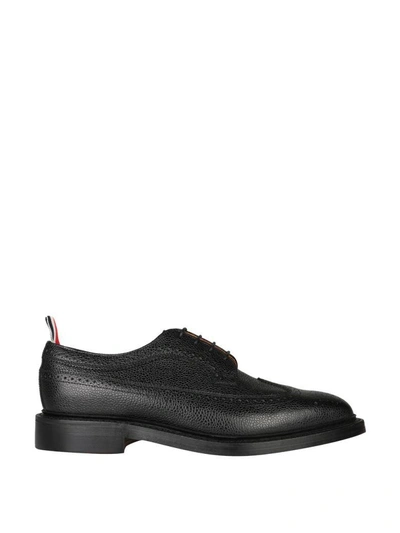 Shop Thom Browne Pebbled Grain Leather Derby Shoes In Nero