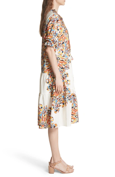 Tory Burch Arabella Printed Silk Ruffle Dress In White | ModeSens