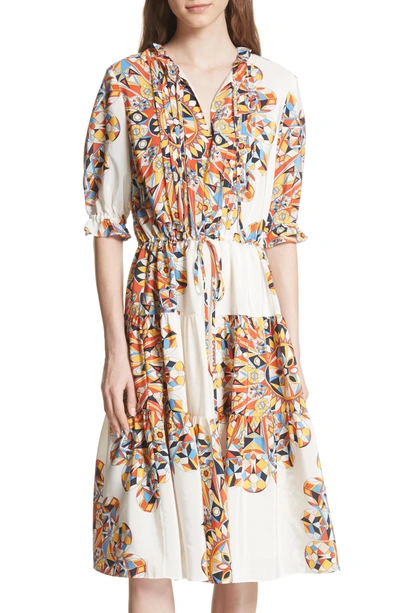 Shop Tory Burch Arabella A-line Silk Dress In Tangerine Psychedelic Geo
