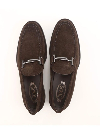 Shop Tod's Double T Suede Loafers In Brown