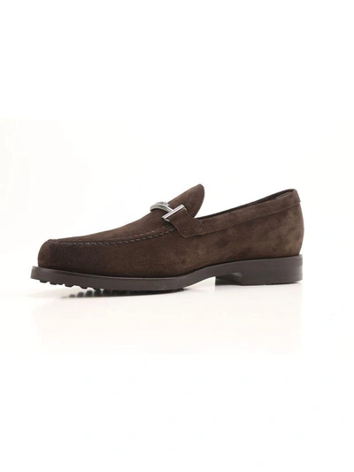 Shop Tod's Double T Suede Loafers In Brown