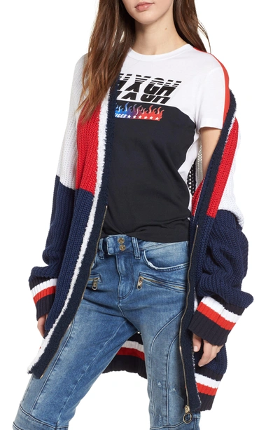 Tommy Jeans X Gigi Hadid Colorblock Cardigan In Midnight /flame Scarlet |  ModeSens