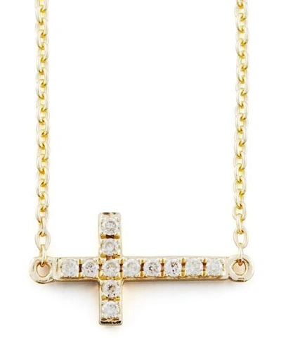 Shop Sydney Evan Small Gold Pave Diamond Cross Necklace In Yellow Gold