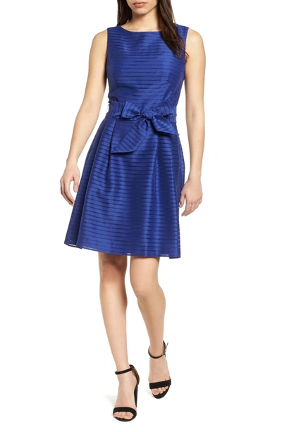 Shop Anne Klein Shadow Stripe Fit & Flare Dress In Okeeffe Blue