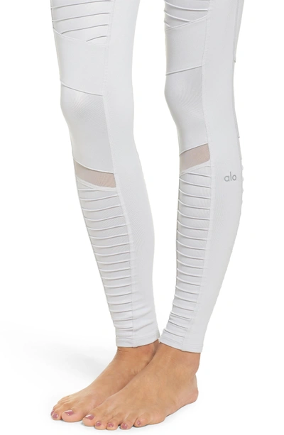 Shop Alo Yoga High Waist Moto Leggings In Dove Grey / Dove Grey Glossy