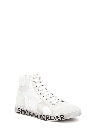 Shop Saint Laurent Smoking Forever Joe Mid Top Sneaker In Milk-white