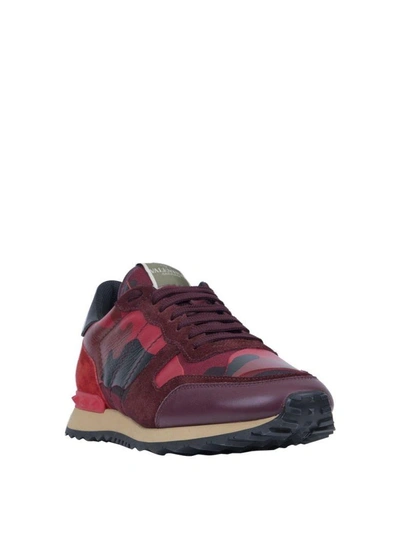 Shop Valentino Rockrunner Camouflage Leather Sneakers In Rosso