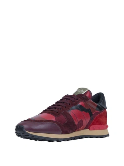 Shop Valentino Rockrunner Camouflage Leather Sneakers In Rosso