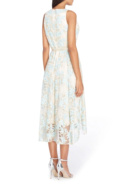 Shop Tahari Floral Embroidered Dress In Nude/ Ice Blue/ Gold