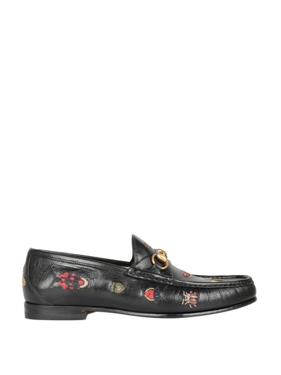 Shop Gucci Embroidered Leather Horsebit Loafer In Nero