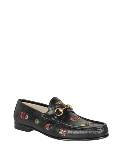 Shop Gucci Embroidered Leather Horsebit Loafer In Nero