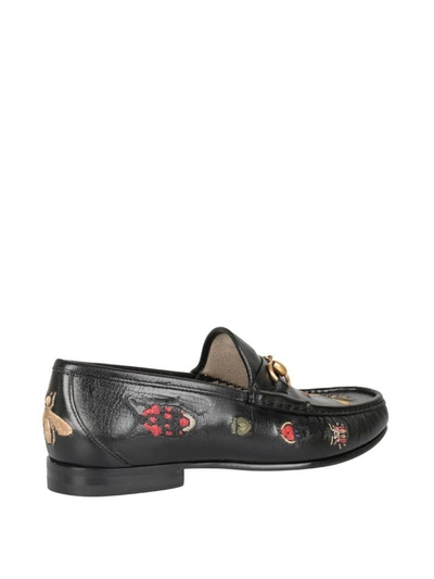 Shop Gucci Embroidered Leather Horsebit Loafer In Nero