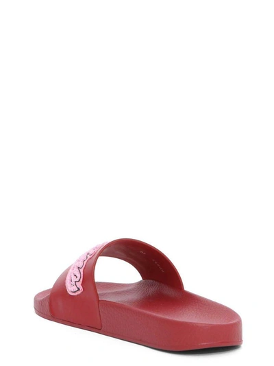 Shop Valentino Embroidered Logo Sliders In Rosso