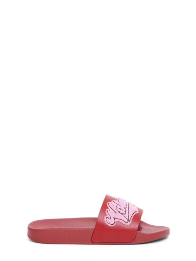 Shop Valentino Embroidered Logo Sliders In Rosso