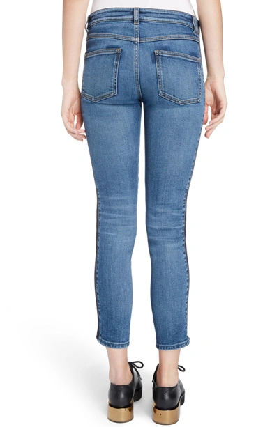 Shop Alexander Mcqueen Side Stripe Crop Skinny Jeans In Faded Blue