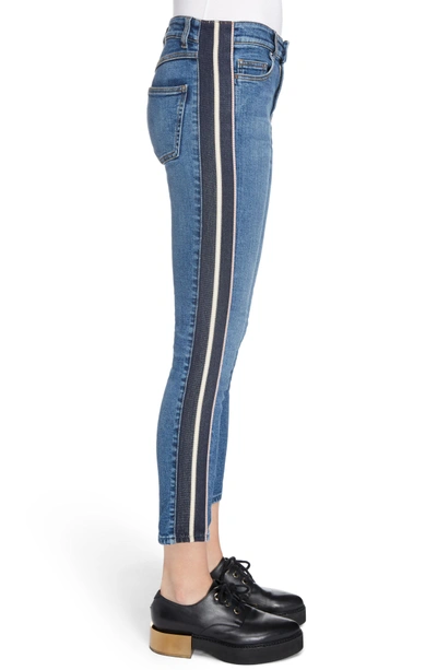 Shop Alexander Mcqueen Side Stripe Crop Skinny Jeans In Faded Blue