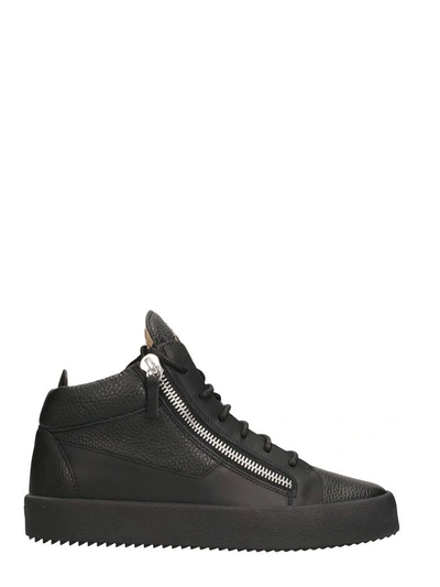 Shop Giuseppe Zanotti Kriss Black Leather Mid Sneakers