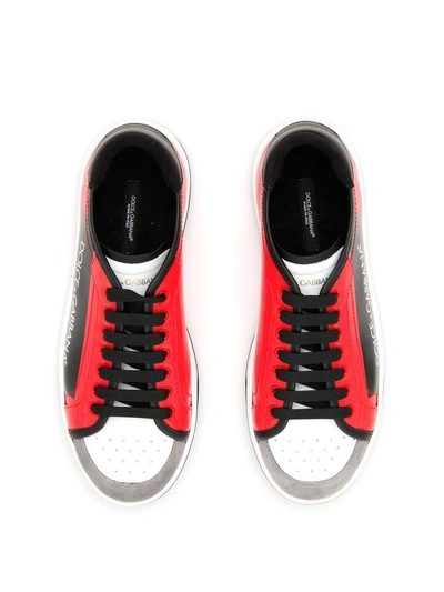 Shop Dolce & Gabbana Coated Canvas And Leather Sneakers In Dg Fdo Rossorosso