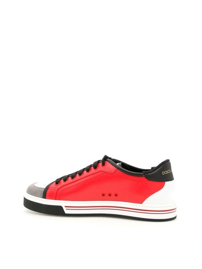Shop Dolce & Gabbana Coated Canvas And Leather Sneakers In Dg Fdo Rossorosso
