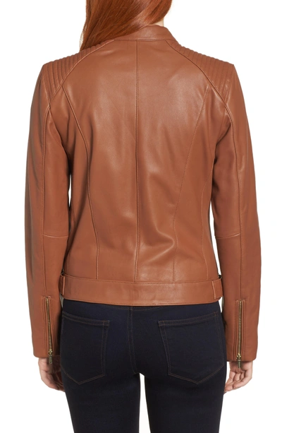 Shop Cole Haan Leather Moto Jacket In Cognac