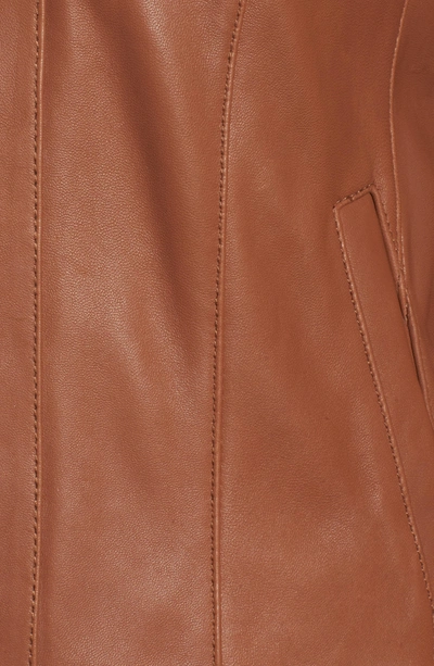 Shop Cole Haan Leather Moto Jacket In Cognac