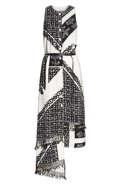 Shop Altuzarra Belted Asymmetrical Fringe Hem Silk Dress In Optic White