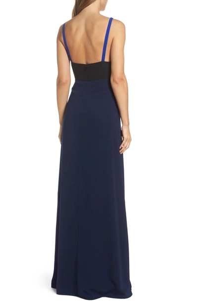 Shop Jill Jill Stuart Colorblock V-neck Gown In China Blue/ Black/ Midnight