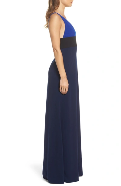 Shop Jill Jill Stuart Colorblock V-neck Gown In China Blue/ Black/ Midnight
