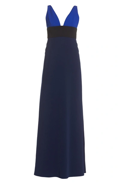 Shop Jill Jill Stuart Colorblock V-neck Gown In China Blue/ Black/ Midnight