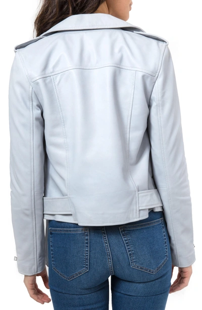 Shop Bagatelle . Nyc Washed Leather Biker Jacket In Misty Blue