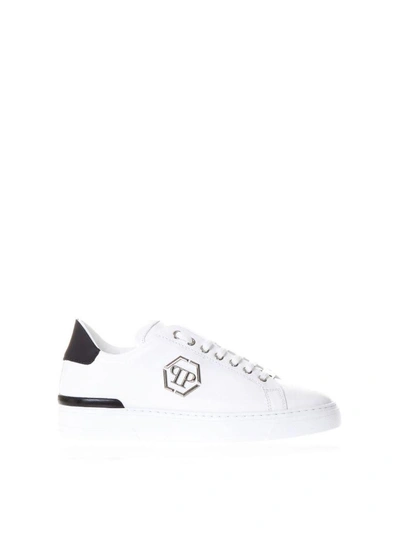 Shop Philipp Plein Caribou White Leather Sneakers With Logo