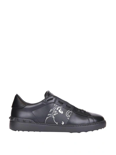 Shop Valentino Panther Open Sneakers In Nero