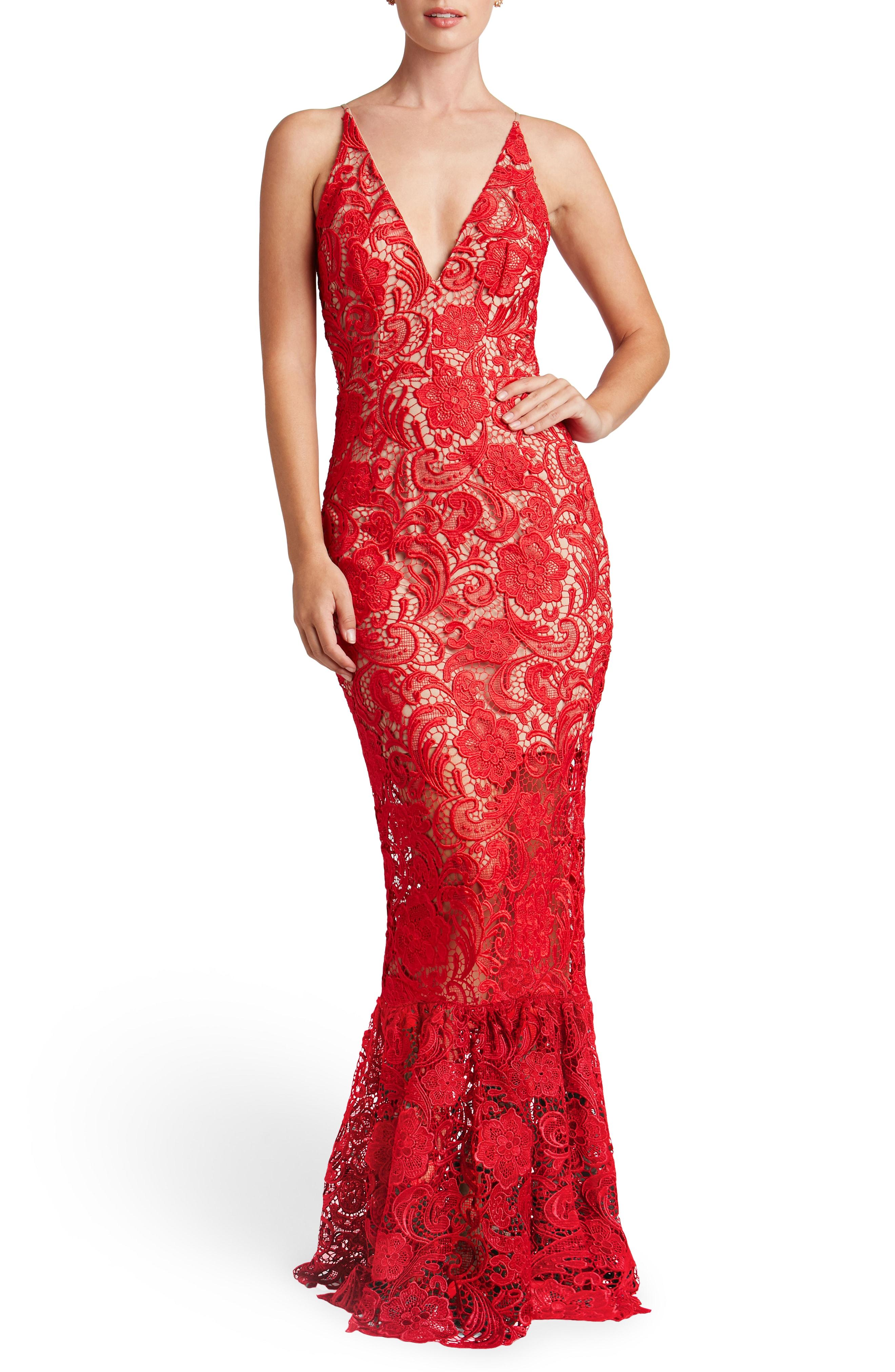 dress the population sophia lace mermaid gown