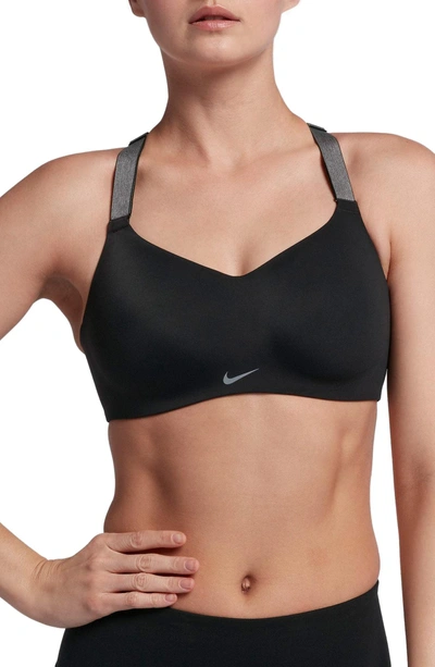 Shop Nike Studio 2 Sports Bra In Black/ Black/ Cool Grey