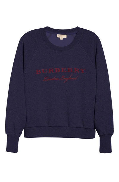 Burberry Embroidered Cotton Blend Jersey Sweatshirt In Navy | ModeSens