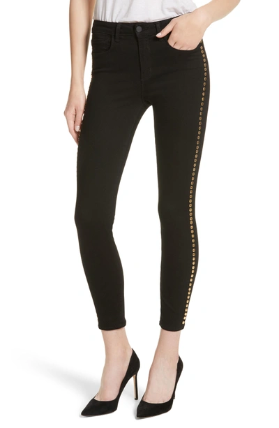 Shop L Agence Margot Studded Ankle Skinny Jeans In Noir