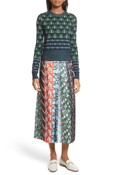 Shop Carven Pleated Mix Print Silk Skirt In Multicolore