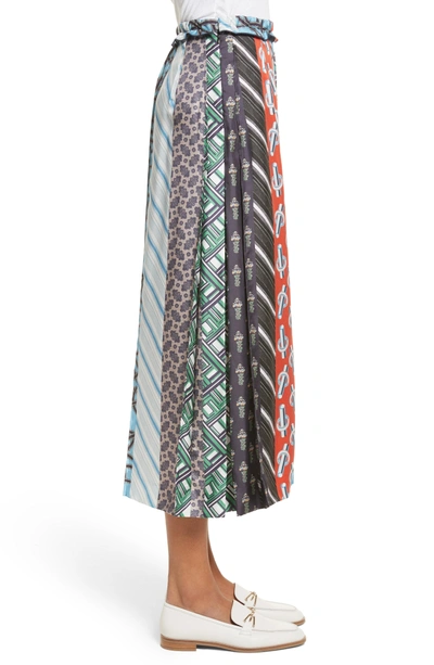 Shop Carven Pleated Mix Print Silk Skirt In Multicolore