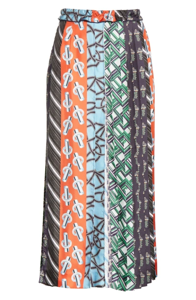 Shop Carven Pleated Mix Print Silk Skirt In Multicolore