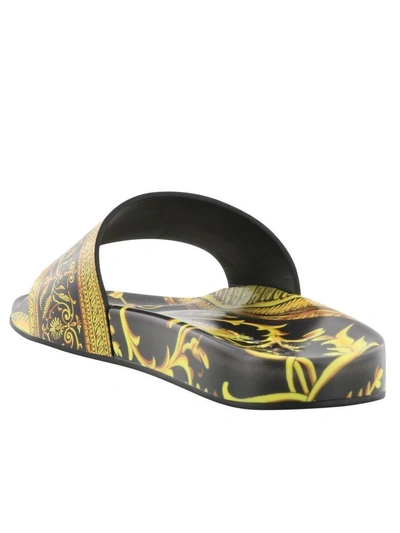 Shop Versace Slide Sandals In Black-gold