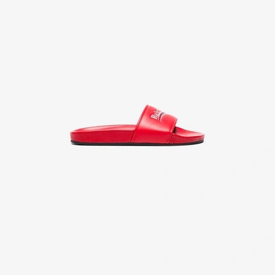 Shop Balenciaga Red Piscine Leather Slides