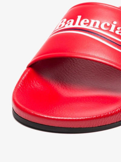 Shop Balenciaga Red Piscine Leather Slides