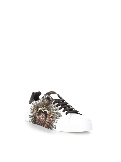 Shop Dolce & Gabbana Sacred Heart Print White Sneakers In Leather