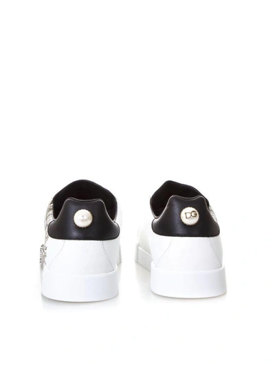 Shop Dolce & Gabbana Sacred Heart Print White Sneakers In Leather