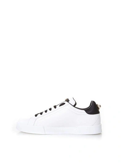 Shop Dolce & Gabbana Sacred Heart Print White Sneakers In Leather