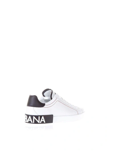 Shop Dolce & Gabbana Portofino White & Black Leather Sneakers In White-black